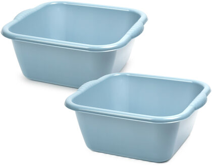 Afwasbak teil - 2x - 10 liter - licht blauw - kunststof - 36 x 34 x 14,5 cm