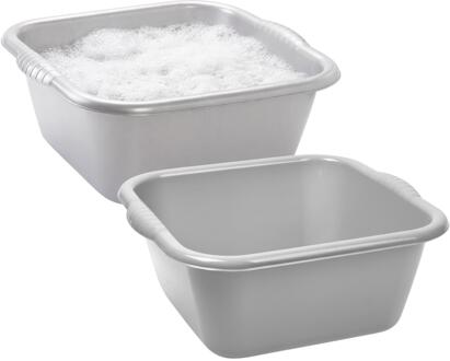 Afwasbak teil - 2x - 10 liter - zilvergrijs - kunststof - 36 x 34 x 14,5 cm