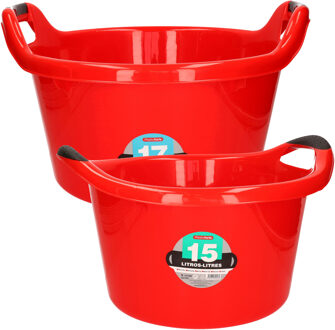 Afwasbak teil - set van 2 formaten - 15 en 17 liter - rood - kunststof - Afwasbak