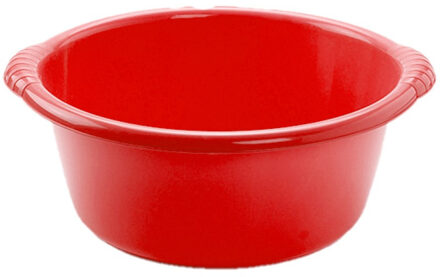 afwasbak teil - Set van 2x stuks - kunststof - rond - 10 liter - rood - Afmetingen 40 x