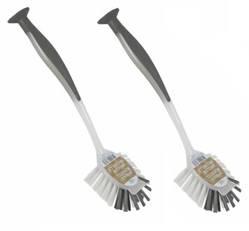 Afwasborstel met zuignap - 2x stuks - 25 cm - grijs - afwassen