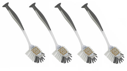 Afwasborstel met zuignap - 4x stuks - 25 cm - grijs - afwassen