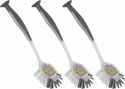 Afwasborstel met zuignap - 6x stuks - 25 cm - grijs - afwassen