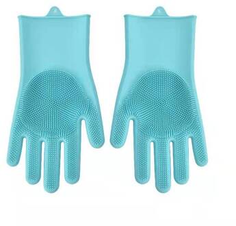 Afwassen Schoonmaak Handschoenen Siliconen Rubber Afwas Handschoenen Voor Huishoudelijke Scrubber Keuken Clean Tool Scrub 1 Paar Blauw