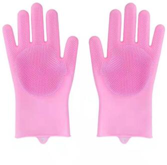 Afwassen Schoonmaak Handschoenen Siliconen Rubber Afwas Handschoenen Voor Huishoudelijke Scrubber Keuken Clean Tool Scrub 1 Paar Roze