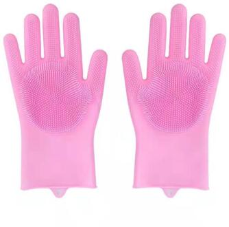 Afwassen Schoonmaak Handschoenen Siliconen Rubber Afwas Handschoenen Voor Huishoudelijke Scrubber Keuken Clean Tool Scrub 1 Paar Roze