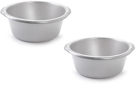 Afwasteil - 2x stuks - 10 liter - rond - zilvergrijs - afwasbak - camping