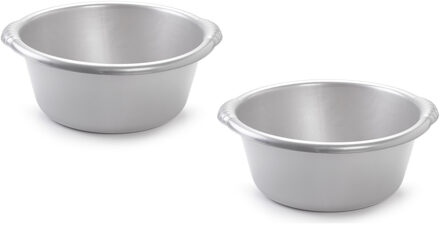 Afwasteil - 2x stuks - 25 liter - rond - zilvergrijs - afwasbak - camping