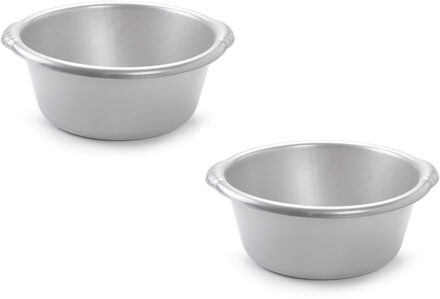 Afwasteil - 2x stuks - 6 liter - rond - zilvergrijs - afwasbak - camping
