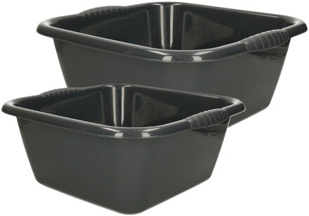afwasteilen set - afwasbak - kunststof - 10 en 15 liter - Antraciet - huishoud emmers
