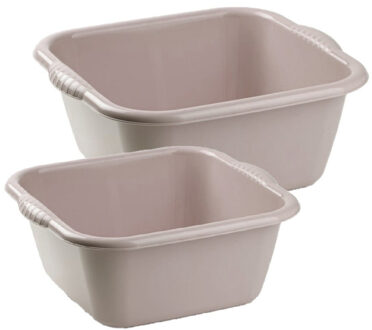 afwasteilen set - afwasbak - kunststof - 10 en 15 liter - beige - huishoud emmers