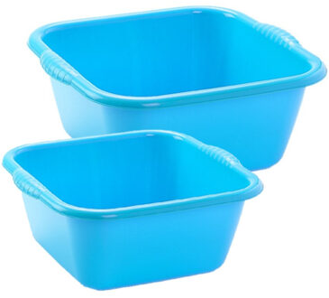 afwasteilen set - afwasbak - kunststof - 10 en 15 liter - blauw - huishoud emmers