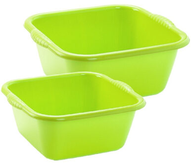 afwasteilen set - afwasbak - kunststof - 10 en 15 liter - groen - huishoud emmers