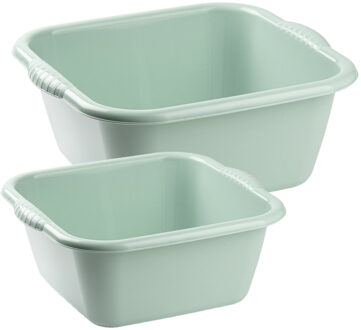 afwasteilen set - afwasbak - kunststof - 10 en 15 liter - Groen - huishoud emmers
