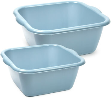afwasteilen set - afwasbak - kunststof - 10 en 15 liter - Ijsblauw - huishoud emmers