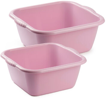 afwasteilen set - afwasbak - kunststof - 10 en 15 liter - roze - huishoud emmers