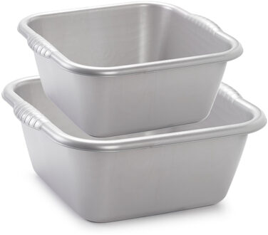 afwasteilen set - afwasbak - kunststof - 10 en 15 liter - Zilver - huishoud emmers