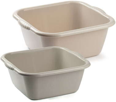 afwasteilen set - afwasbak - kunststof - 15 en 20 liter - Beige - huishoud emmers