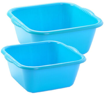 afwasteilen set - afwasbak - kunststof - 15 en 20 liter - Blauw - huishoud emmers