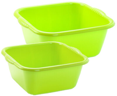 afwasteilen set - afwasbak - kunststof - 15 en 20 liter - Groen - huishoud emmers