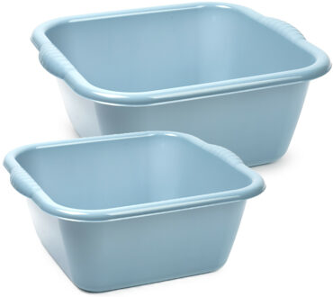 afwasteilen set - afwasbak - kunststof - 15 en 20 liter - Ijsblauw - huishoud emmers