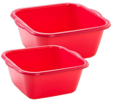 afwasteilen set - afwasbak - kunststof - 15 en 20 liter - Rood - huishoud emmers