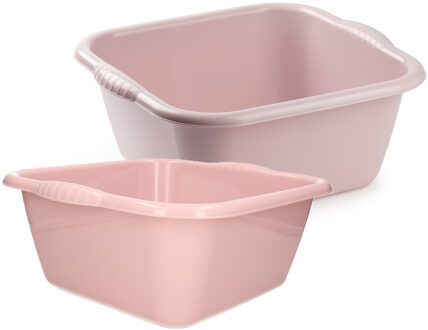 afwasteilen set - afwasbak - kunststof - 15 en 20 liter - Roze - huishoud emmers