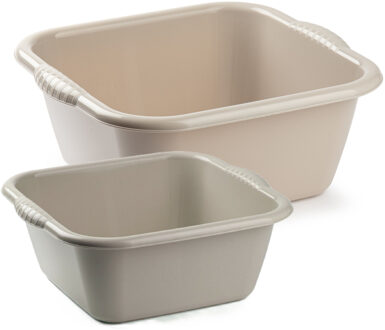 afwasteilen set - afwasbak - kunststof - 15 en 25 liter - Beige - huishoud emmers