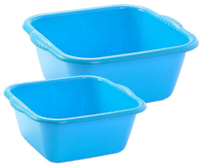 afwasteilen set - afwasbak - kunststof - 15 en 25 liter - Blauw - huishoud emmers