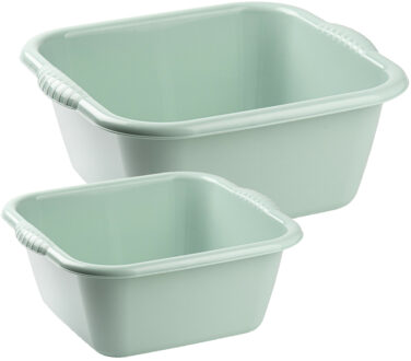 afwasteilen set - afwasbak - kunststof - 15 en 25 liter - Groen - huishoud emmers