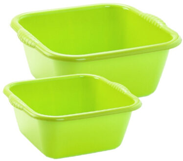 afwasteilen set - afwasbak - kunststof - 15 en 25 liter - Groen - huishoud emmers