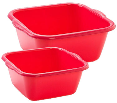 afwasteilen set - afwasbak - kunststof - 15 en 25 liter - Rood - huishoud emmers