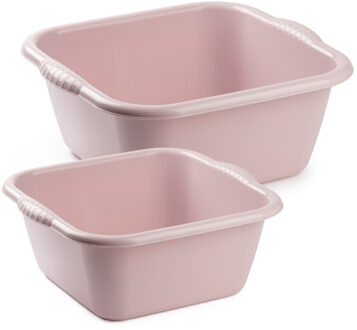 afwasteilen set - afwasbak - kunststof - 15 en 25 liter - Roze - huishoud emmers