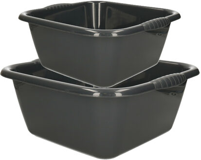 afwasteilen set - afwasbak - kunststof - 6 en 10 liter - Antraciet - huishoud emmers