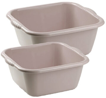 afwasteilen set - afwasbak - kunststof - 6 en 10 liter - beige - huishoud emmers