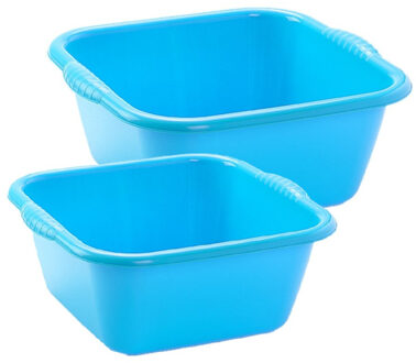 afwasteilen set - afwasbak - kunststof - 6 en 10 liter - Blauw - huishoud emmers