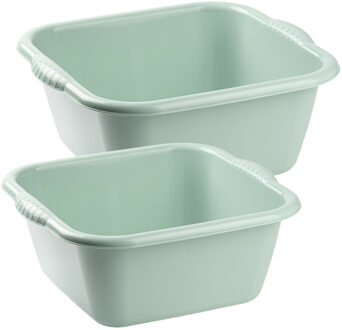 afwasteilen set - afwasbak - kunststof - 6 en 10 liter - Groen - huishoud emmers