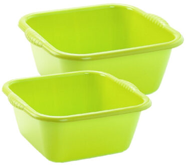 afwasteilen set - afwasbak - kunststof - 6 en 10 liter - groen - huishoud emmers