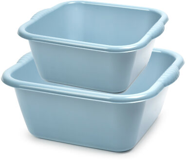 afwasteilen set - afwasbak - kunststof - 6 en 10 liter - Ijsblauw - huishoud emmers
