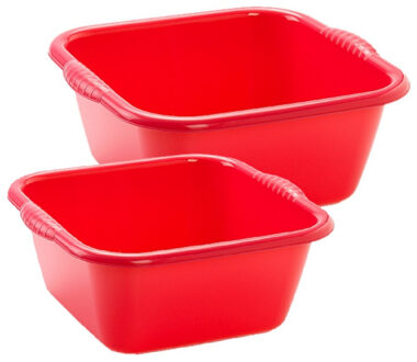afwasteilen set - afwasbak - kunststof - 6 en 10 liter - rood - huishoud emmers