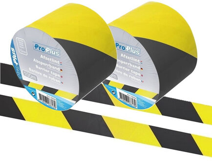 Afzetlint geel/zwart - 2x - 100 meter - 75 mm - markeerlint - Signalerings linten - Plastic