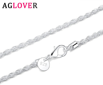 AGLOVER 925 Sterling Silver 16/18/20/22/24 Inch 3MM Hemp Rope Chain Necklace For Woman Man Fashion Wedding Jewelry Gift