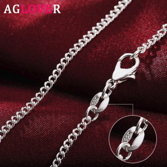 AGLOVER New 925 Sterling Silver 16/18/20/22/24/26/28/30 Inch 2mm Side Chain Necklace For Woman Man Fashion Charm Jewelry Gift