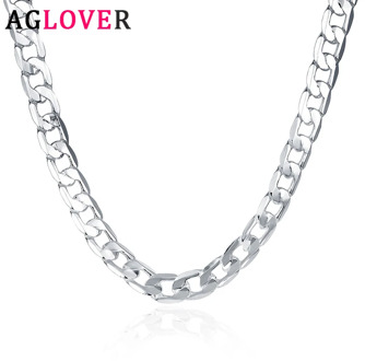 AGLOVER New 925 Sterling Silver 16/18/20/22/24 Inch 8MM Side Chain Necklace For Woman Man Fashion Charm Jewelry Gift