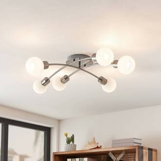 Agmar plafondlamp, nikkelkleurig, glas, 6-lamps, E14 nikkel satijn, wit