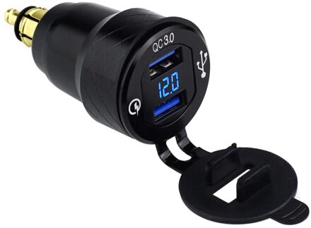 Aileap Aluminium Hella Din Plug Naar Quick Charge 3.0 Dual Usb-poorten Power Adaper Motorfiets Lader Met Batterij Voltmeter