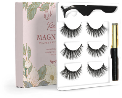 Aileishi 3 Pairs Magnetic Eyelashes 3D Mink False Eyelash Magnet Eyeliner Fake Eyelash Waterproof Liquid Lash Magnet Eyeliner