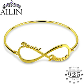 AILIN Silver 925 Wholesale Customized Infinity Name Bracelet Custom Gold Color Romantic Women Jewelry Bangle for Her