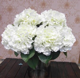 Aima Home Decoratie Bloemen Kunstmatige Hortensia Bloem 5 Grote Hoofden Boeket Decor Diy Roomwit