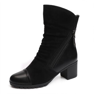 AIMEIGAO Dubbele Ritsen Zwarte Enkellaars Vrouwen Herfst Winter Suede Lederen Laarzen Vrouwen Hoge Hakken Dikke Zolen Basic Botas Mujer 7